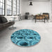 Round Patterned Teal Green Rug in a Office, pat2121lblu