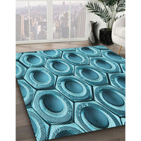 Patterned Teal Green Rug, pat2121lblu