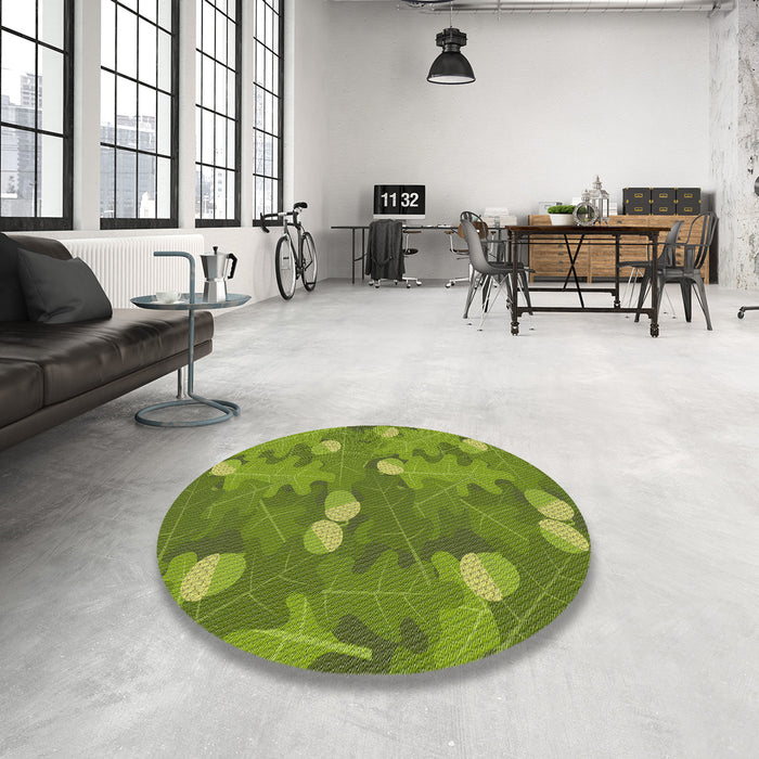 Round Machine Washable Transitional Pistachio Green Rug in a Office, wshpat2122