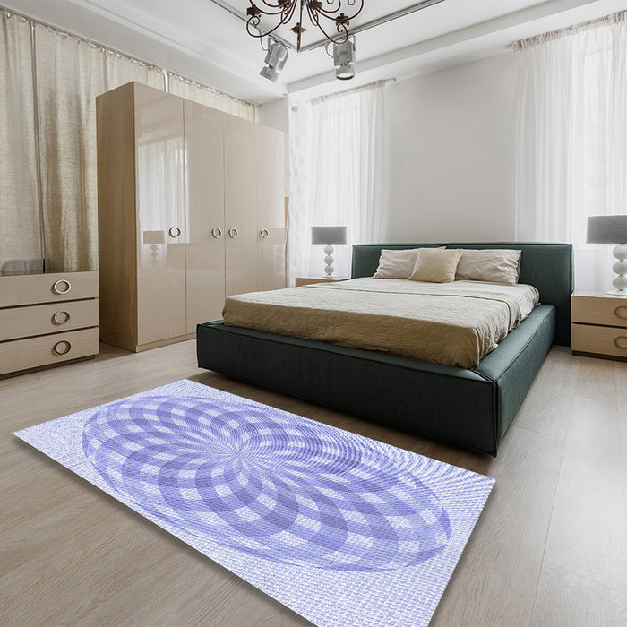 Patterned Blue Rug in a Bedroom, pat2123blu