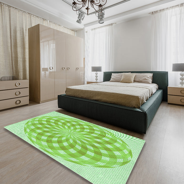 Patterned Green Rug in a Bedroom, pat2123grn