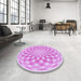 Round Patterned Blossom Pink Rug in a Office, pat2123pur