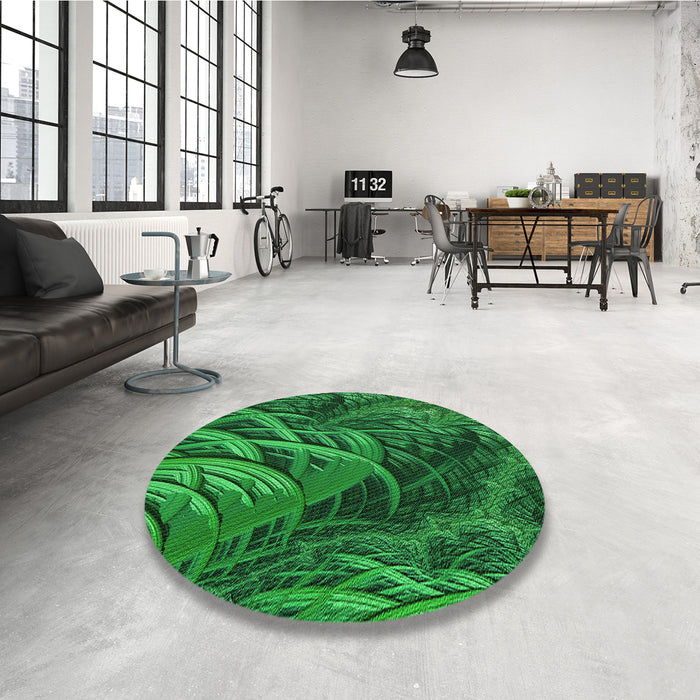 Round Patterned Deep Emerald Green Rug in a Office, pat2124grn