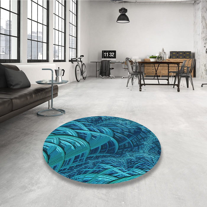 Round Patterned Deep Sky Blue Rug in a Office, pat2124lblu