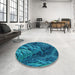 Round Patterned Deep Sky Blue Rug in a Office, pat2124lblu