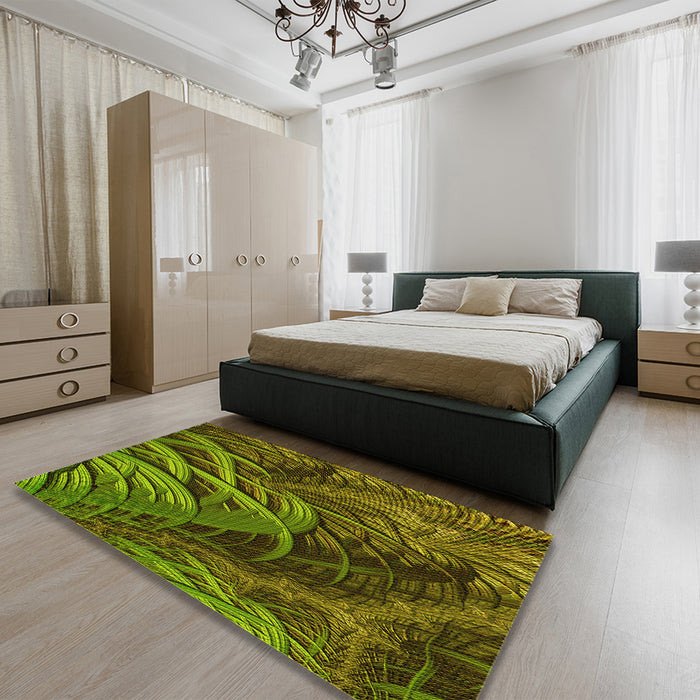 Patterned Pistachio Green Rug in a Bedroom, pat2124yw
