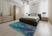 Patterned Blue Green Novelty Rug in a Bedroom, pat2124