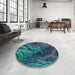 Round Patterned Blue Green Novelty Rug in a Office, pat2124