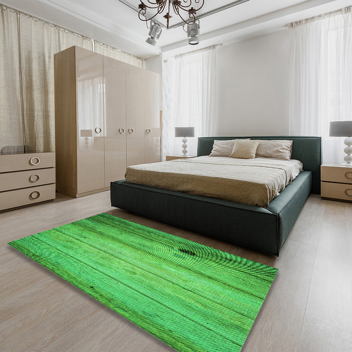 Round Machine Washable Transitional Neon Green Rug in a Office, wshpat2125grn