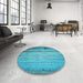 Round Patterned Bright Turquoise Blue Rug in a Office, pat2125lblu