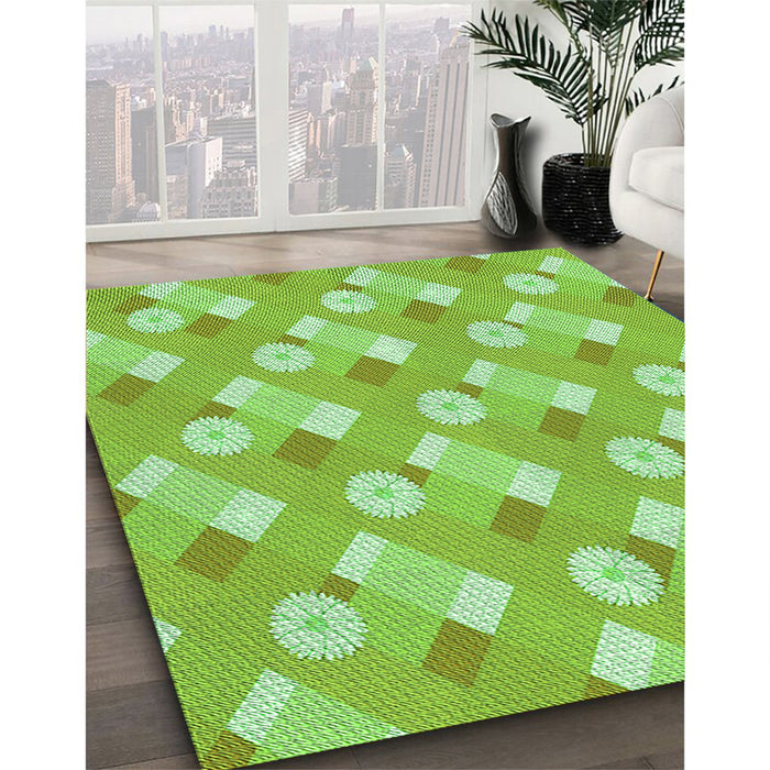 Patterned Green Rug in Family Room, pat2129grn