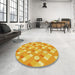 Round Patterned Neon Orange Rug in a Office, pat2129yw