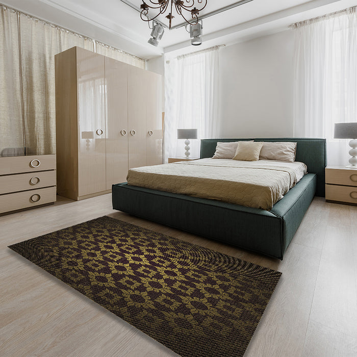 Patterned Red Brown Rug in a Bedroom, pat213brn
