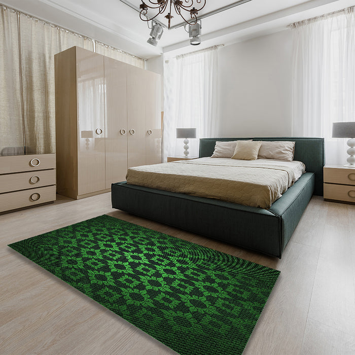 Patterned Green Rug in a Bedroom, pat213grn