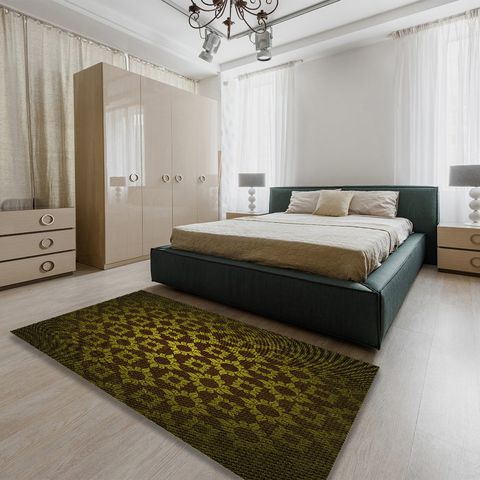 Patterned Dark Bronze Brown Rug in a Bedroom, pat213yw