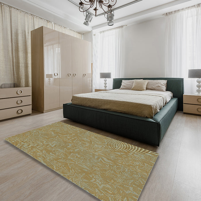 Patterned Brass Green Rug in a Bedroom, pat2130lblu