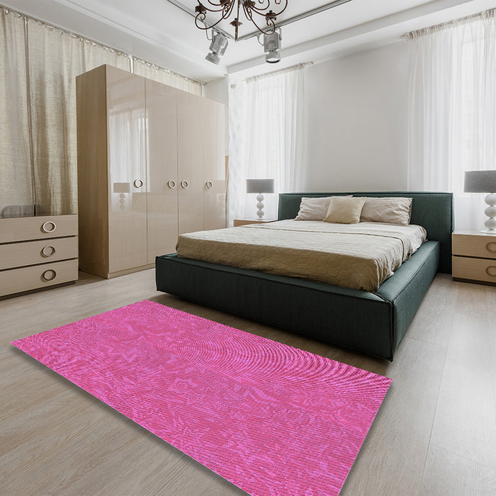 Patterned Deep Pink Rug in a Bedroom, pat2130pur