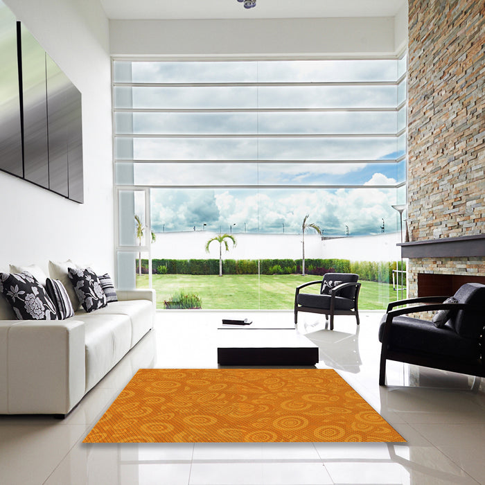 Square Patterned Orange Red Orange Rug in a Living Room, pat2131yw