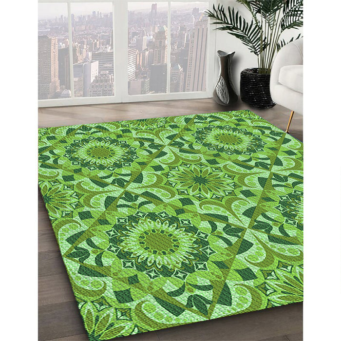 Patterned Emerald Green Rug in Family Room, pat2132grn