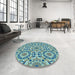 Round Patterned Tiffany Blue Rug in a Office, pat2132lblu