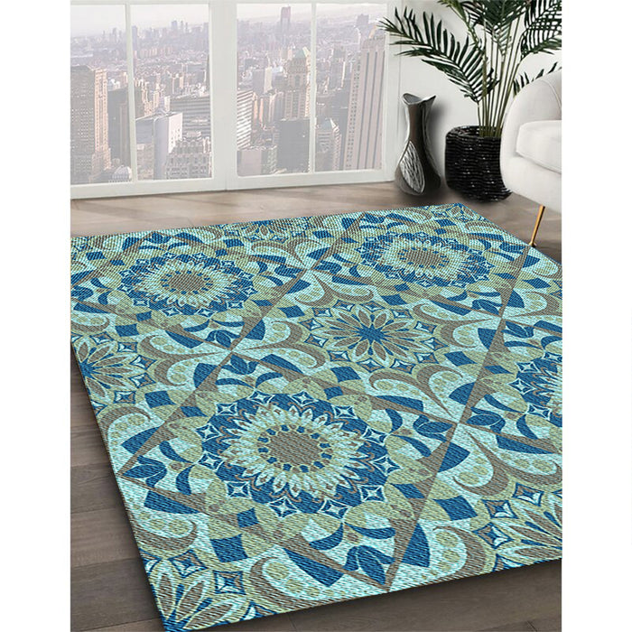 Patterned Tiffany Blue Rug in Family Room, pat2132lblu
