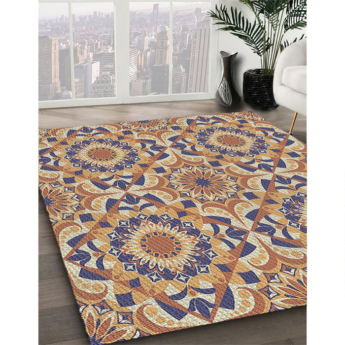 Patterned Chestnut Brown Novelty Rug in Family Room, pat2132