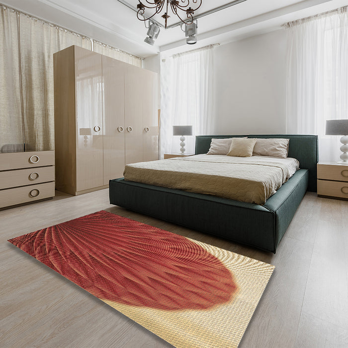 Patterned Red Rug in a Bedroom, pat2135brn