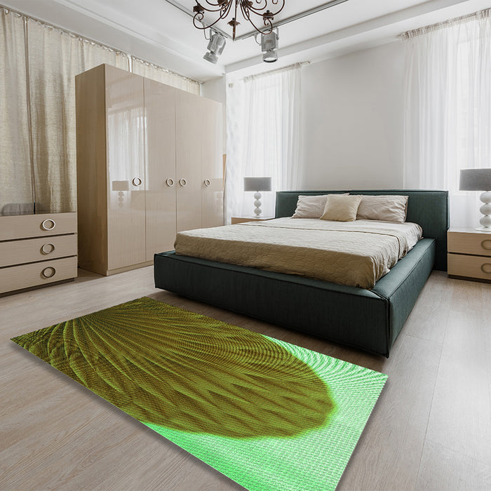 Patterned Green Rug in a Bedroom, pat2135grn