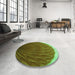 Round Patterned Green Rug in a Office, pat2135grn