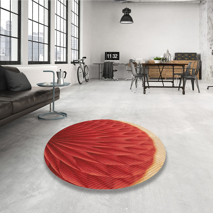 Round Patterned Bright Orange Rug in a Office, pat2135org