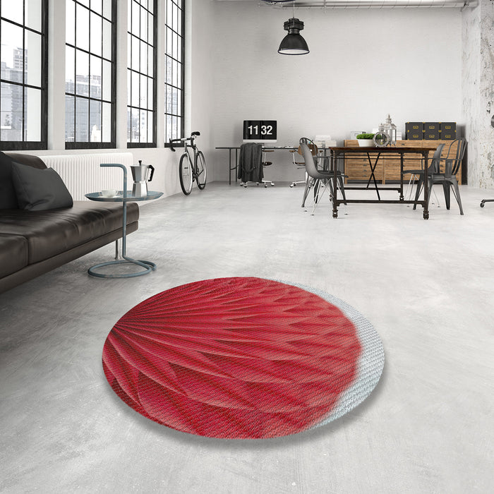 Round Machine Washable Transitional Red Rug in a Office, wshpat2135