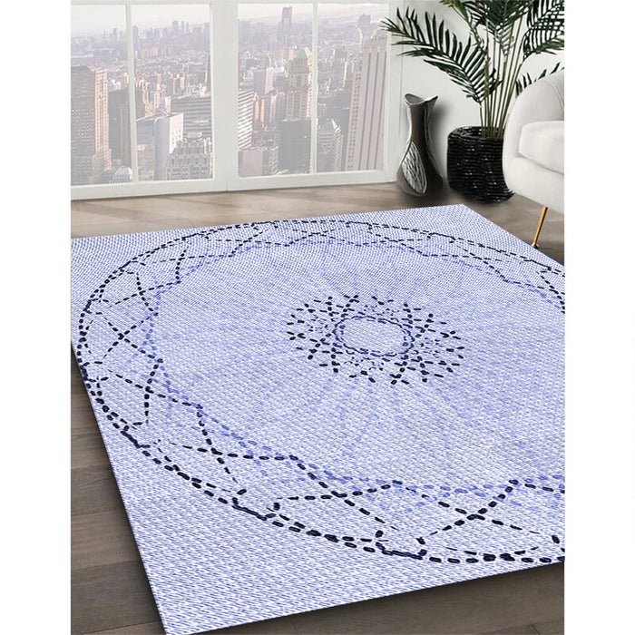 Patterned Lavender Blue Rug in Family Room, pat2136blu