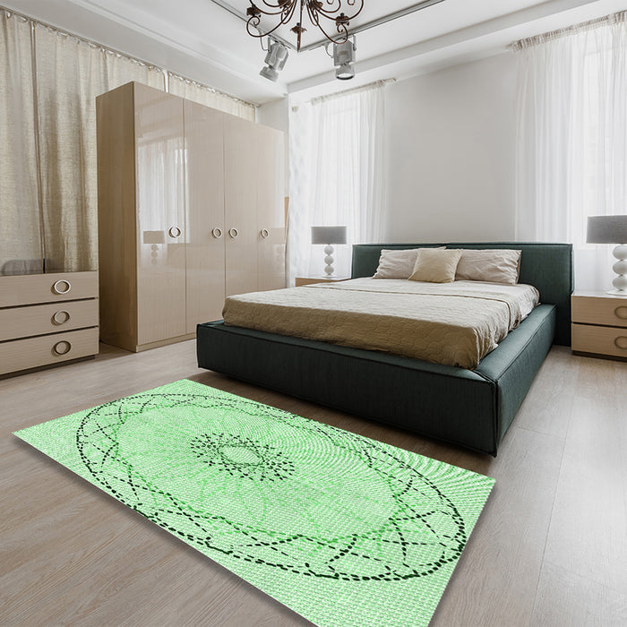 Round Machine Washable Transitional Mint Green Rug in a Office, wshpat2136grn
