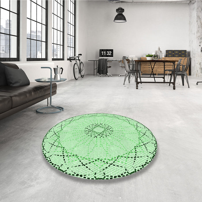 Round Patterned Mint Green Rug in a Office, pat2136grn