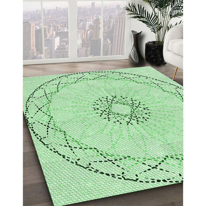 Patterned Mint Green Rug in Family Room, pat2136grn