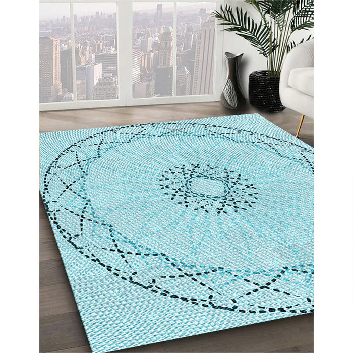 Patterned Electric Blue Rug in Family Room, pat2136lblu