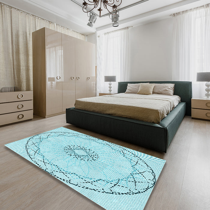 Patterned Electric Blue Rug in a Bedroom, pat2136lblu