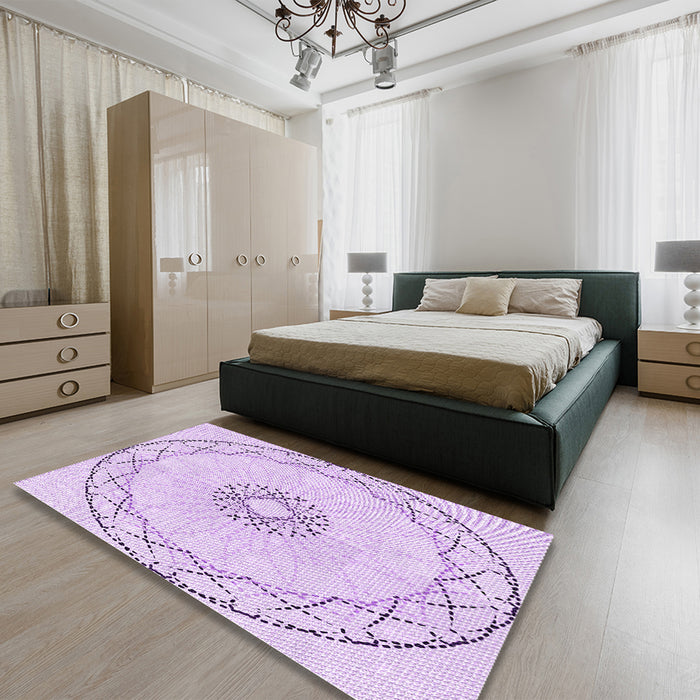 Round Machine Washable Transitional Orchid Purple Rug in a Office, wshpat2136pur