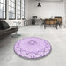 Round Patterned Orchid Purple Rug in a Office, pat2136pur