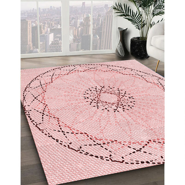 Patterned Pink Rug in Family Room, pat2136rd