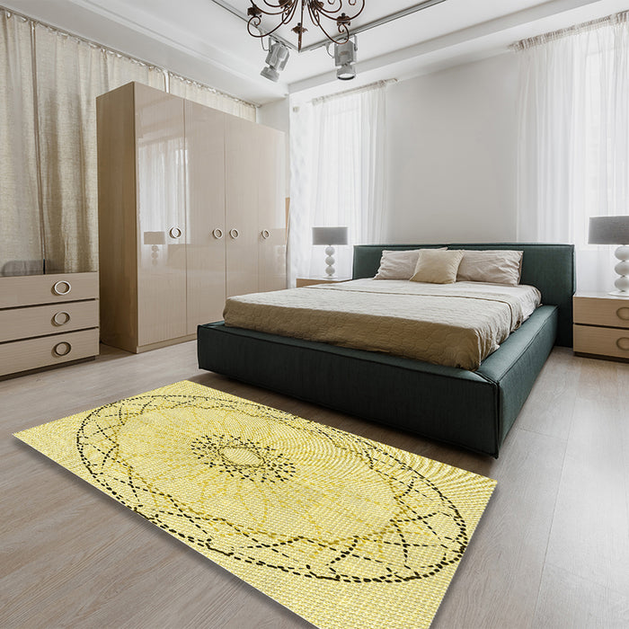 Patterned Sun Yellow Rug in a Bedroom, pat2136yw
