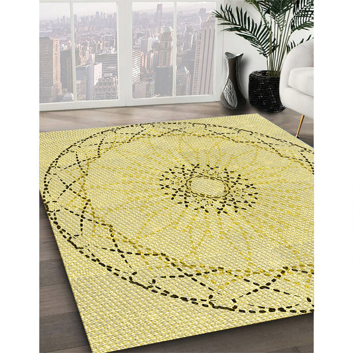 Patterned Sun Yellow Rug in Family Room, pat2136yw