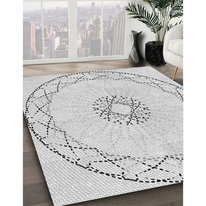 Patterned Off-White Novelty Rug in Family Room, pat2136