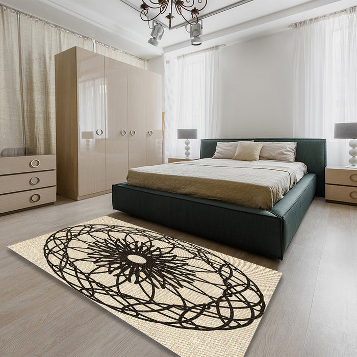 Round Machine Washable Transitional Vanilla Gold Rug in a Office, wshpat2137brn