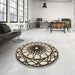 Round Patterned Vanilla Gold Rug in a Office, pat2137brn