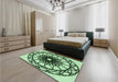 Patterned Medium Forest Green Rug in a Bedroom, pat2137grn