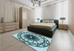 Patterned Medium Teal Green Rug in a Bedroom, pat2137lblu