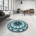 Round Patterned Medium Teal Green Rug in a Office, pat2137lblu