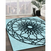 Patterned Medium Teal Green Rug, pat2137lblu