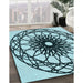 Patterned Medium Teal Green Rug in Family Room, pat2137lblu